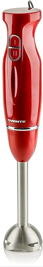 OVENTE Electric Immersion Hand Blender 300 Watt 2 Mixing Speed with Stainless Steel Blades, Powerful Portable Easy Control Grip Stick Mixer Perfect for Smoothies, Puree Baby Food & Soup, Red HS560R (New, Damaged Box)