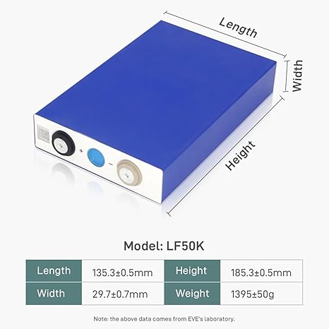 EVE LiFePO4 Cell 3.2V 50Ah Grade A Deep Cycle Battery Lithium Iron Phosphate Rechargeable Battery Max.Continous Discharge 50A/1C 8pcs