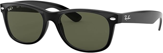 Ray-Ban Unisex RB2132 New Wayfarer Polarized Square Sunglasses, Black/Polarized Green, 58 mm