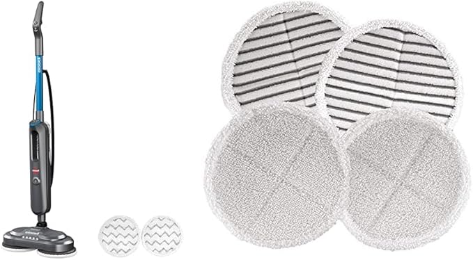 Bundle of BISSELL SpinWave SmartSteam Scrubbing Steam Mop with Rotating Mop Pads + Bissell 2124 Spinwave Mop Pad Kit Replacement Pads, White