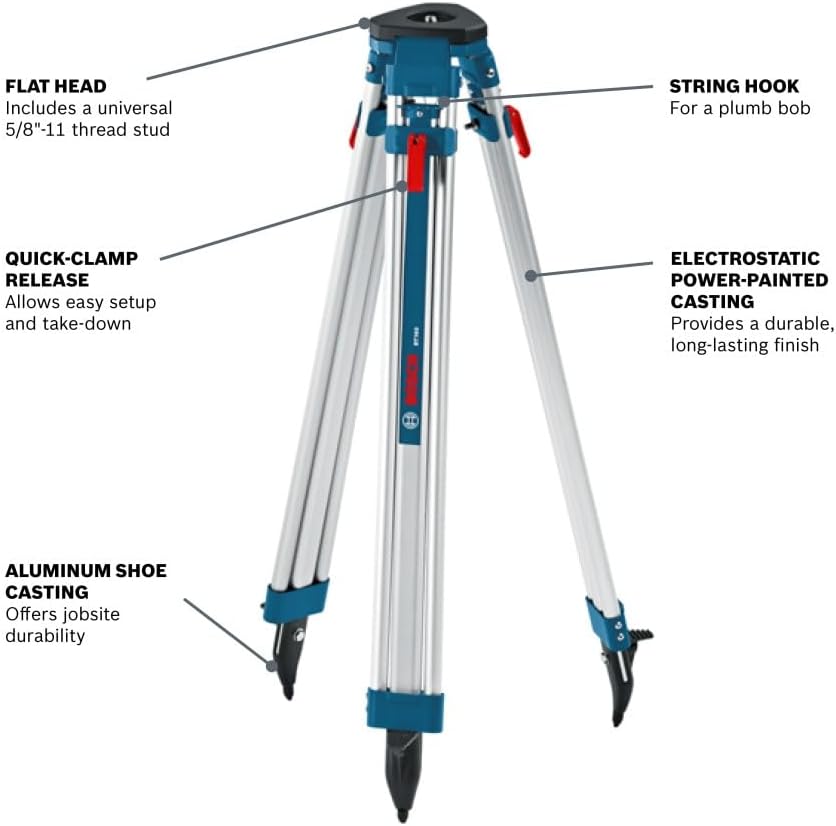 BOSCH BT160 - Aluminum Contractor's Tripod - 38 to 63 in. - 5/8-11 Thread