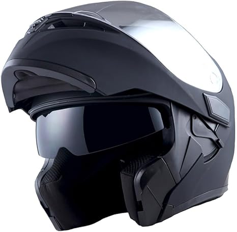 1Storm Motorcycle Modular Full Face Helmet Bike Flip up Dual Visor Sun Shield: HB89 Matt Black Size L