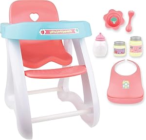 JC Toys - for Keeps Playtime! | Baby Doll High Chair | Fits Dolls up to 17" | Sturdy High Chair and Play Accessories | Ages 2+, Pink (New, Open Box) *Damaged Box*