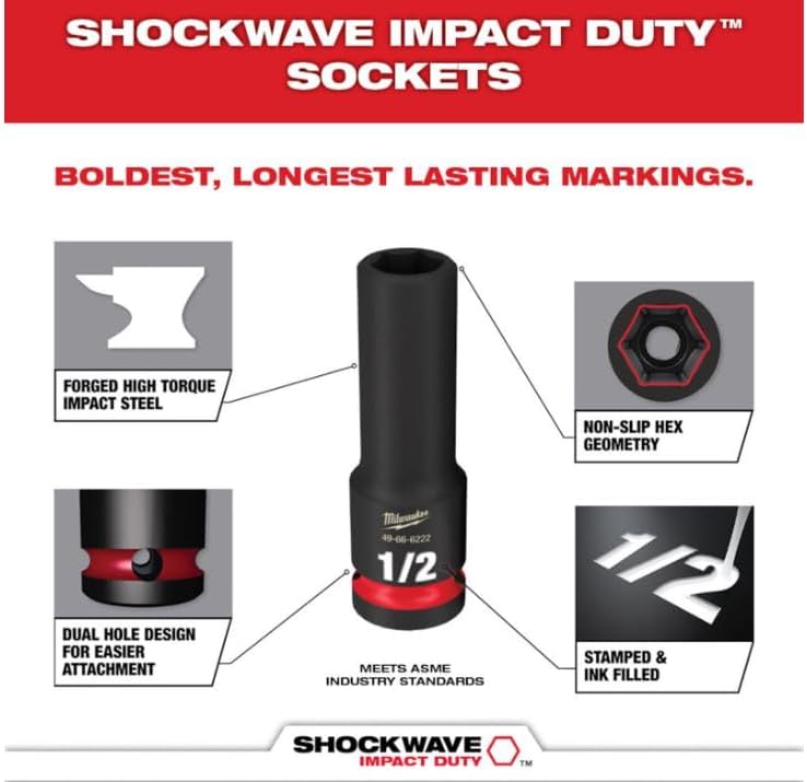 MILWAUKEE ShockWave 1/2 in. Drive SAE Deep 6 Point Socket Set (49-66-7012) - 19 PCS - Brand New