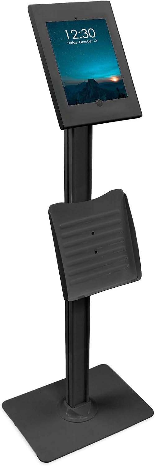 MOUNT-IT! Anti-Theft iPad Tablet Floor Stand Kiosk - Literature Holder - Black - MI-3770B_G10