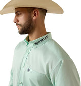ARIAT Men's Team Logo Lightweight Twill Classic Fit Shirt in Dusty Aqua/Navy - SM