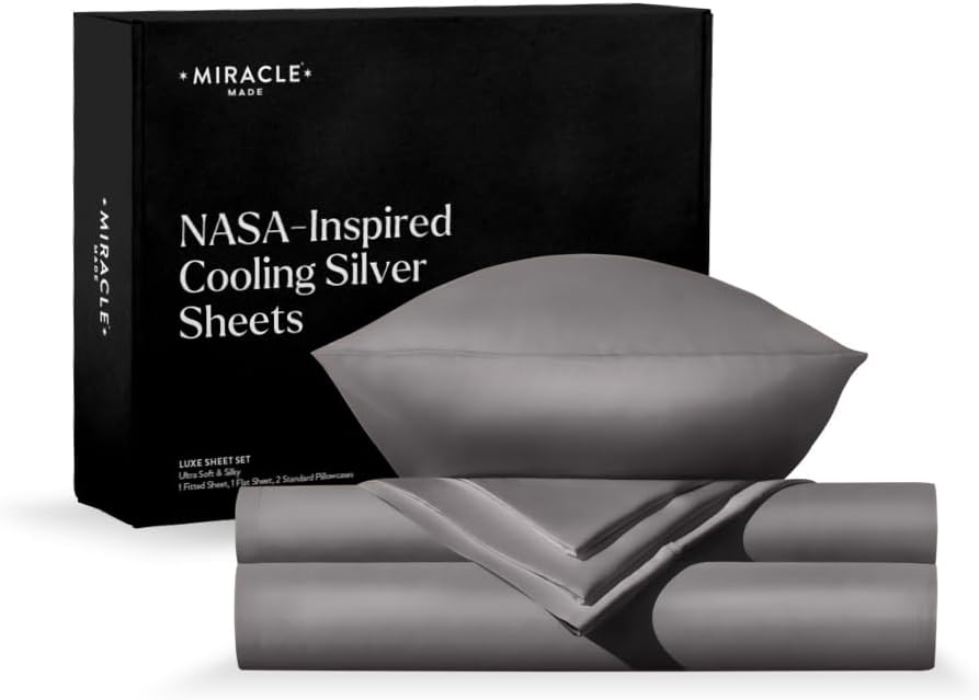 Miracle Made Extra Luxe Soft Cooling Bed Sheet Set, 4-Piece Silver-Infused Cotton Fabric – Lightweight, Hypoallergenic Bedding for Hot Sleepers, Twin