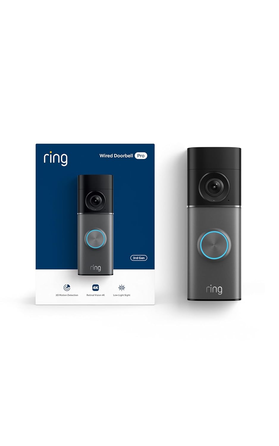 Ring Wired Doorbell 4K Pro (Newest Model), Retinal 4K with wide-angle video, 10x Enhanced Zoom, and Night Vision, Deep Silver