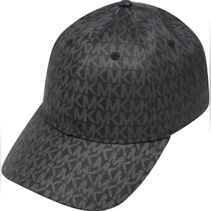 Michael Kors MK Logo Signature Hat Black MK Gray Logo Print Stretch Cotton Baseball Cap, Black, One Size