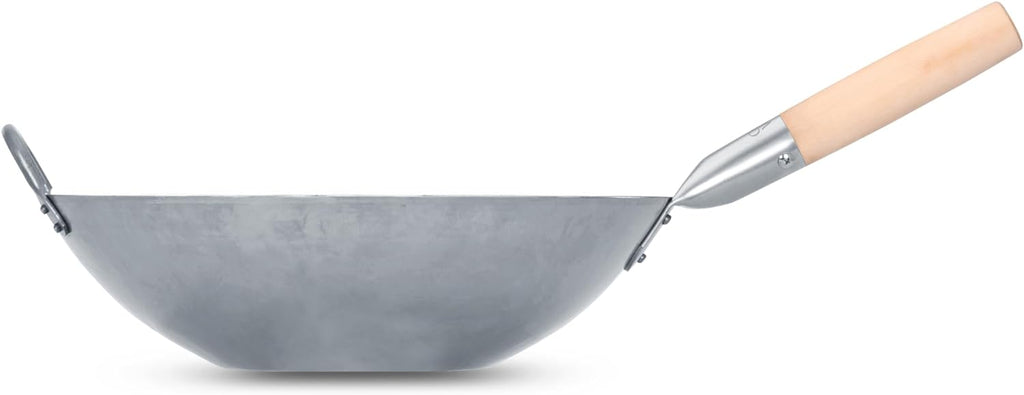 *Craft Wok Hand Hammered 14in Flat Bottom, Carbon Steel Wok with Wooden Handle, 731W316