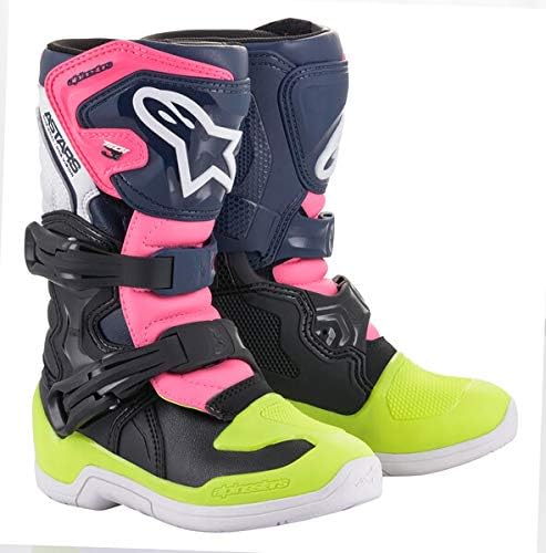 AlpineStars Tech 3S Youth Boots Size: 8, Black/Dark Blue/Pink