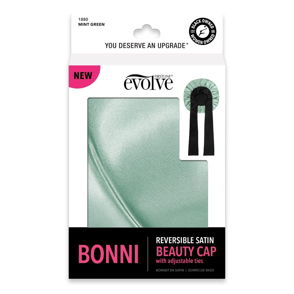 Firstline Evolve Bonni Reversible Satin Beauty Cap With Adjustable Ties - Mint Green - 1pc