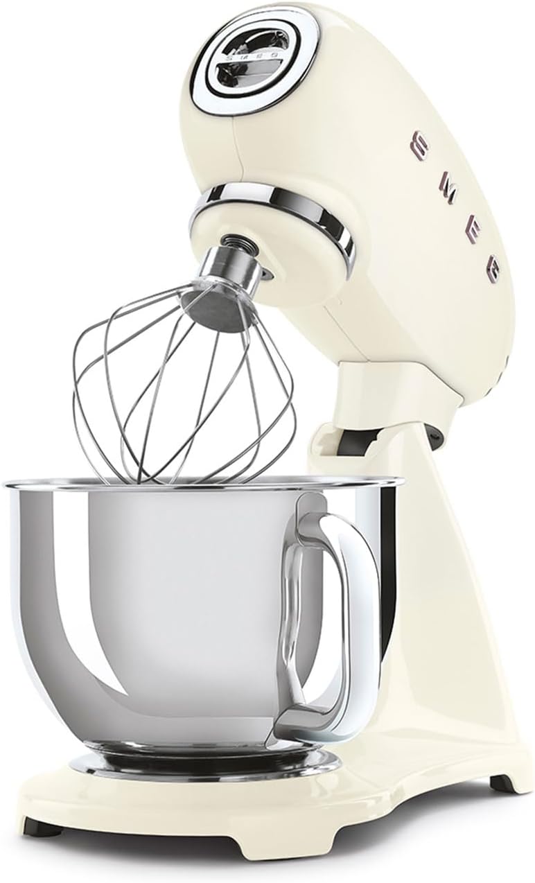 SMEG SMF03 Stand Mixer – 5 Qt Tilt-Head Mixer with Stainless Steel Bowl, 10 Speeds, Retro 50s Vintage Style – Cream
