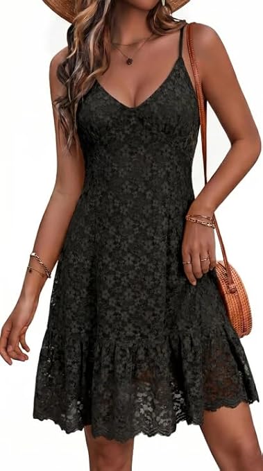 Women's Sleeveless Spaghetti Strap V Neck A Line Flowy Cami Dress 2026 Beach Swing Casual Sundress-LARGE