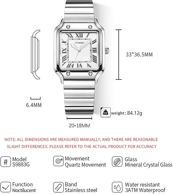 Classic Square Watches for Men with Roman Numerals Casual Watch