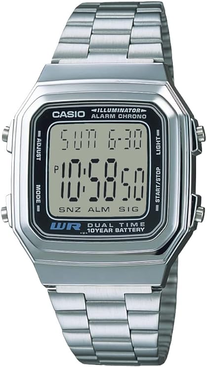 Casio Men's Vintage A178WA-1A Silver Stainless-Steel Quartz Watch with Grey Dial (NEW, OPEN BOX)