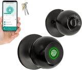 Smart Fingerprint Door Lock for Bedroom, Keyless Entry Door Knob with Handle, Biometric Front Door Lock with App & Backup Keys (Black)