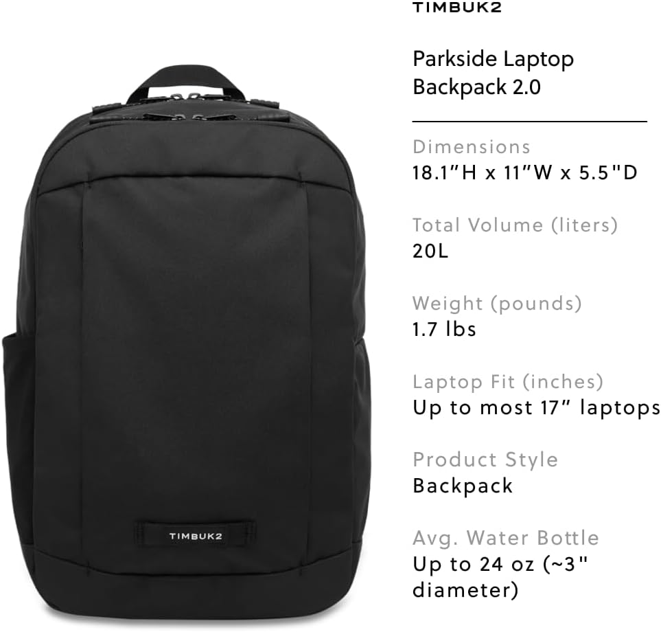 Timbuk2 Parkside Laptop Backpack 2.0 Eco - Black - Model # 3840-3-1068