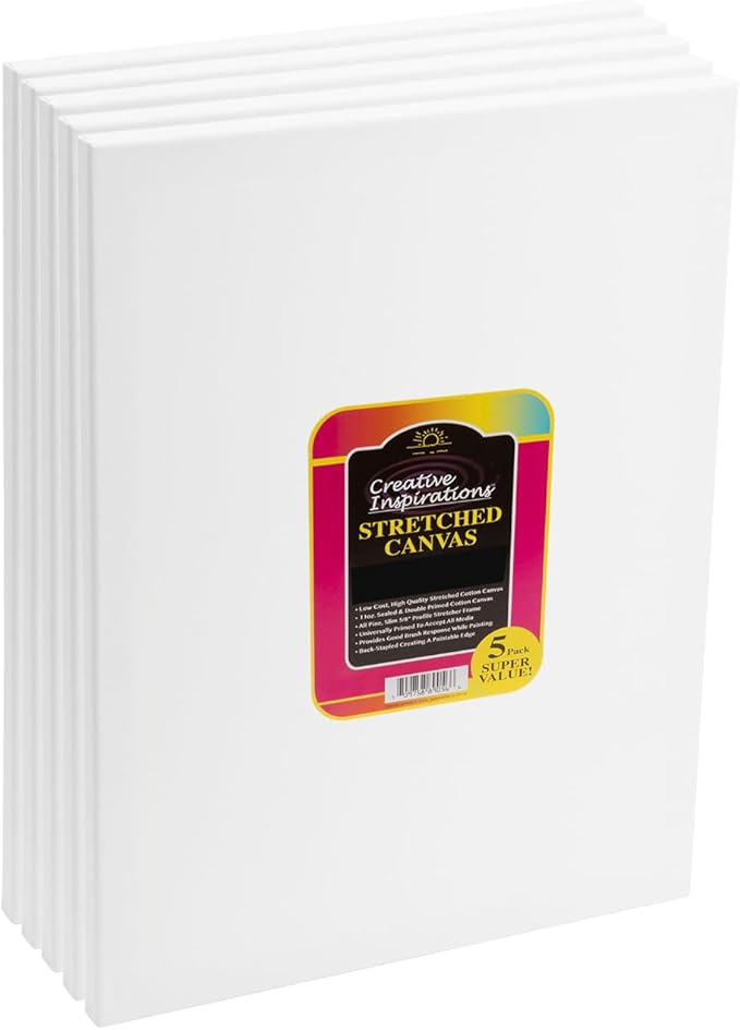 Creative Inspirations 11x14 Stretched Canvas Super Value 5 Pack - Artist Quality, Low Cost Canvas, Cotton Duck, Acid Free, Archival, Accepts All Paints, Double-Primed 10oz, Paintable Edges
