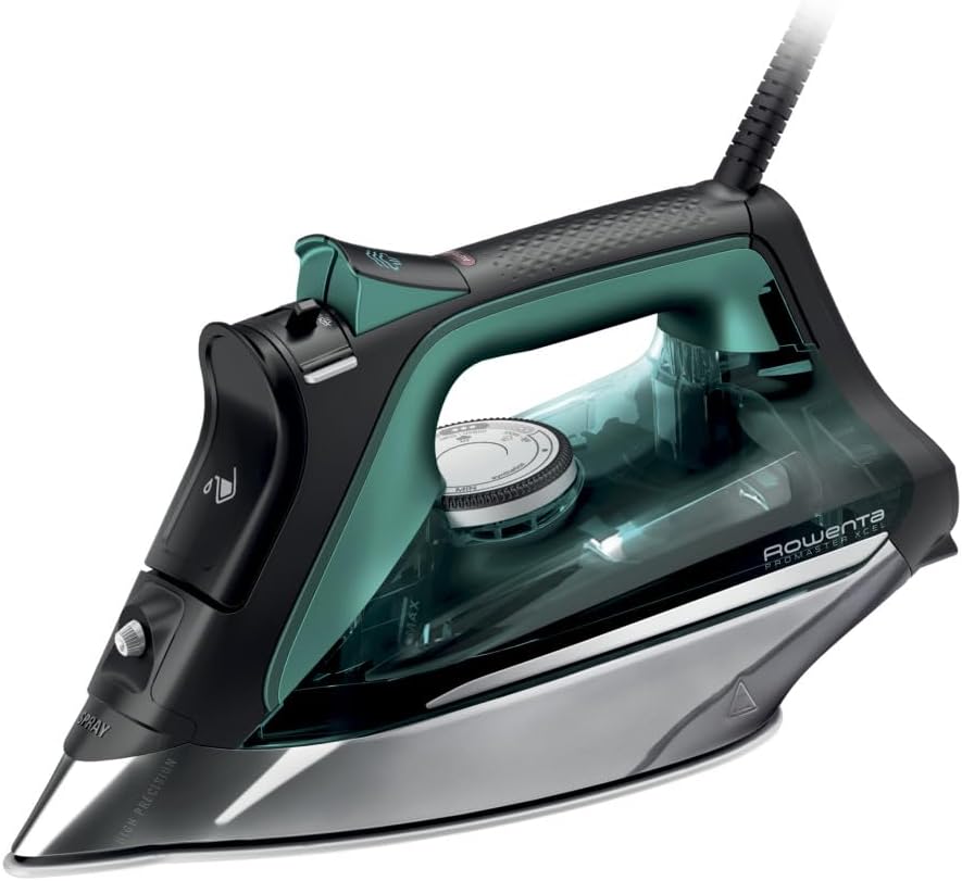 Rowenta, Iron, Pro Master Stainless Steel Soleplate Steam Iron for Clothes, 210 g/min, 400 Microsteam Holes, 1775 Watts, Auto-Off, Ironing, Green Clothes Iron, DW8360 (OPEN BOX)