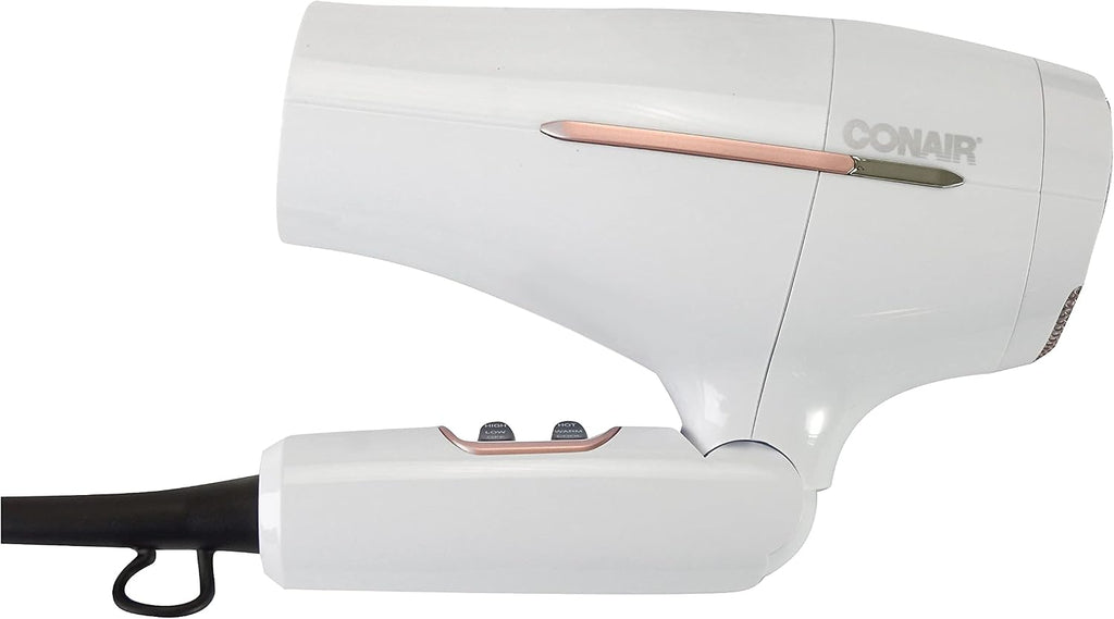 Conair Travel Hair Dryer, Double-Ceramic Design, Foldable Handle - White