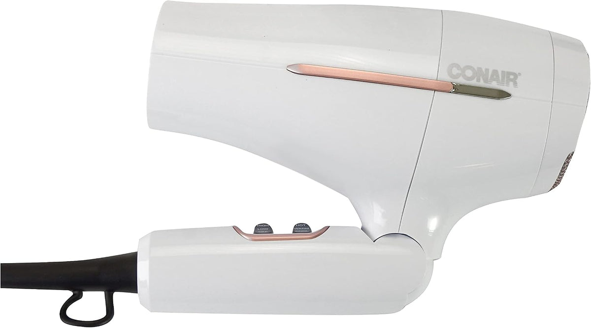Conair Travel Hair Dryer, Double-Ceramic Design, Foldable Handle - White