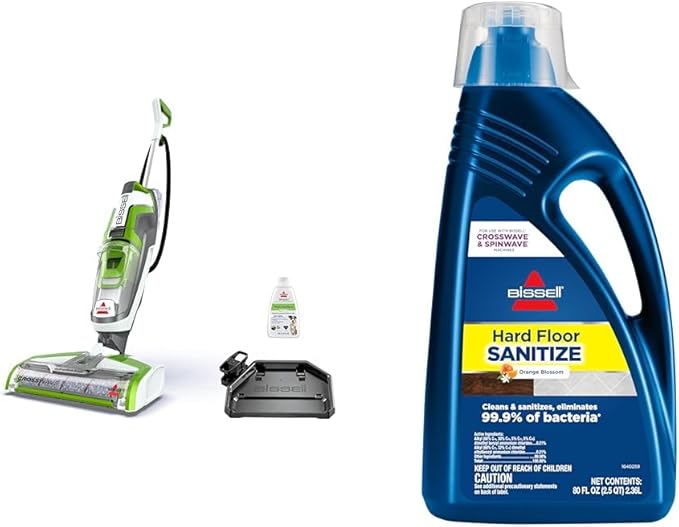 Bundle of Bissell Crosswave Turbo Vacuum Mop All in One Wet and Dry Vac Combo Hard Floor & Area Rug Cleaner, 3888A + Bissell Hard Floor Sanitize Formula, 80 oz, 2504L, 80 Fl Oz