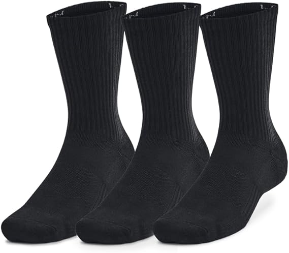 Under Armour Unisex-Adult Training Cotton Crew Socks 3 Pack - Black - Large