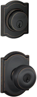 Schlage Lock Company Camelot Single Cylinder Aged Bronze Georgian Decorative Entry Set Knob