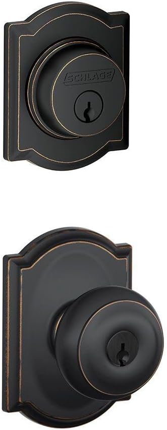 Schlage Lock Company Camelot Single Cylinder Aged Bronze Georgian Decorative Entry Set Knob