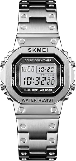 Skmei Model 1456 Full Metal Digital Wristwatch, Silver (NEW, OPEN BOX)