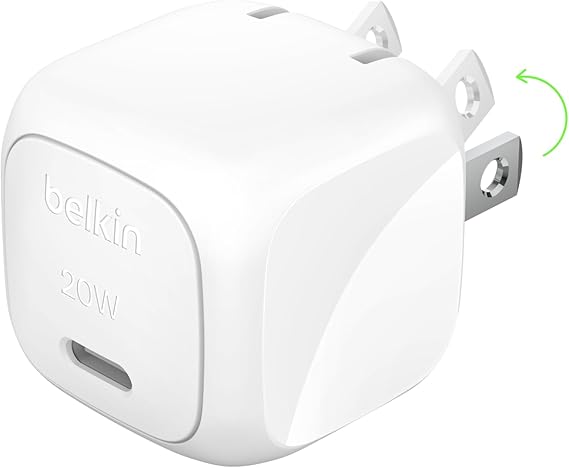 Belkin Compact Wall Charger 20W, USB-C Power Delivery Fast Charging for Apple iPhone 16, 15, 14, 13, Plus, Pro, Samsung Galaxy S25, Google Pixel, iPad, AirPods, Nintendo Switch 2 & More - White