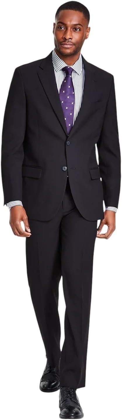 Nautica Mens Modern fit 2 Piece Suit 44 R / 38 Waist Black Solid Stretch