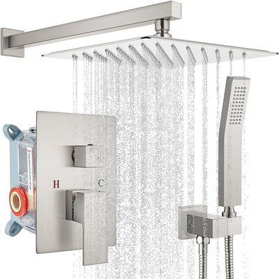 Gotonovo Rain Shower System Brushed Nickel with Handheld Spray Rough-in Valve and Shower Trim Included