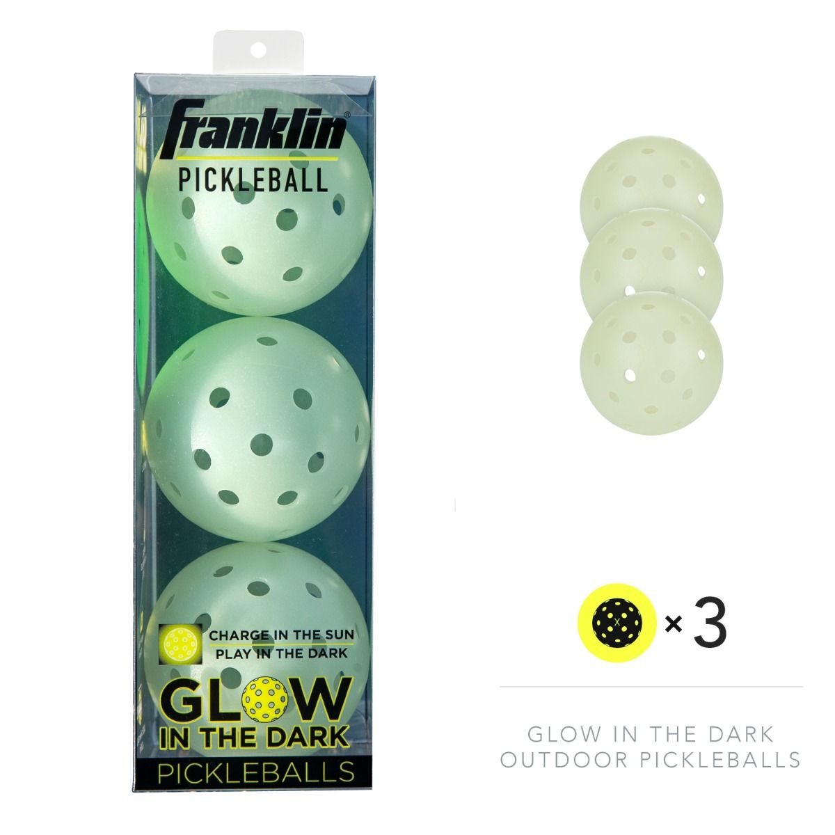 FRANKLIN SPORTS Glow-in-the-Dark Outdoor Pickleballs - Set of 3
