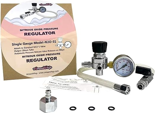 AmazWhip Single Gauge N2O Pressure Regulator for Cream Charger and Dispenser (Brass N2O Regulator)