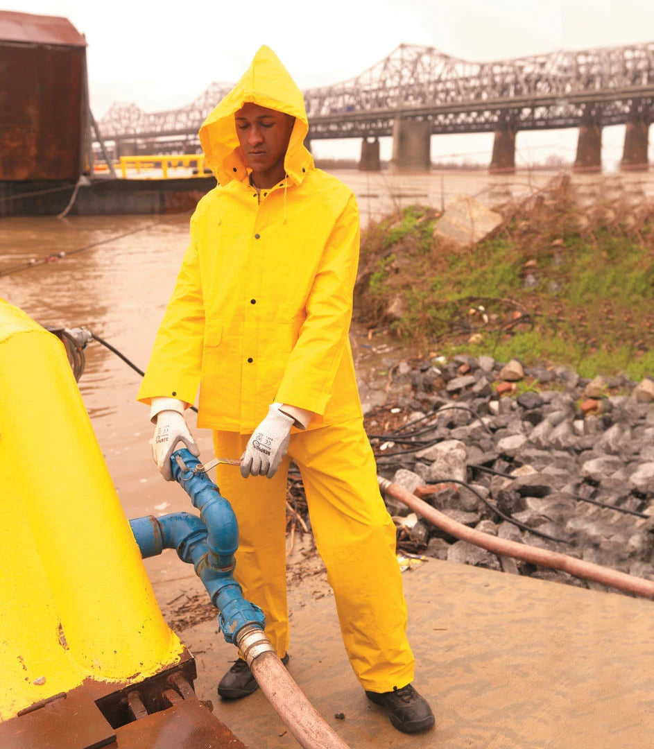 *Classic Series Rain Gear - .35mm PVC / Polyester Material, 3pc Waterproof Rain Suit - Rain Jacket, Detachable Hood and Bib Pants, Yellow 2X