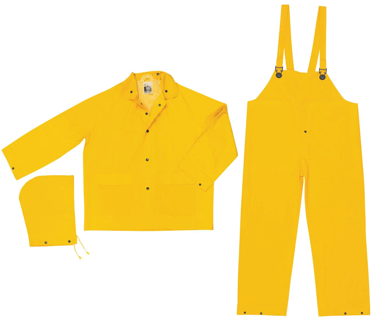 *Classic Series Rain Gear - .35mm PVC / Polyester Material, 3pc Waterproof Rain Suit - Rain Jacket, Detachable Hood and Bib Pants, Yellow 2X