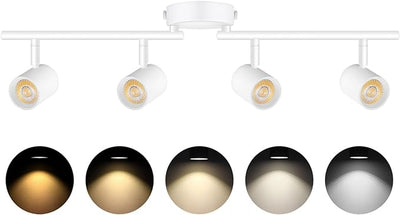 VANoopee 5-Color 4 Light LED Track Lighting Fixtures Ceiling for Kitchen, White