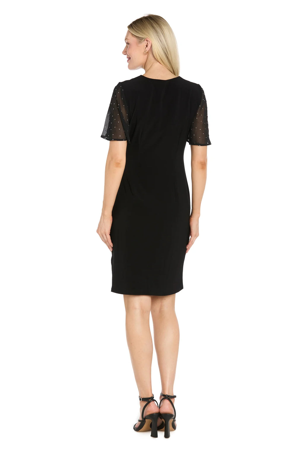 R & M Richards - Studded Sheer Sleeve ITY Wrap Dress, Black, 16W