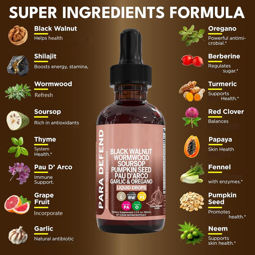 Black Walnut Wormwood Herbal Drops – Gut Health Supplement with Oregano, Garlic & Berberine, High-Potency Liposomal Absorption (Alcohol-Free), Non-GMO & Vegan,4 fl.oz. (120mL)