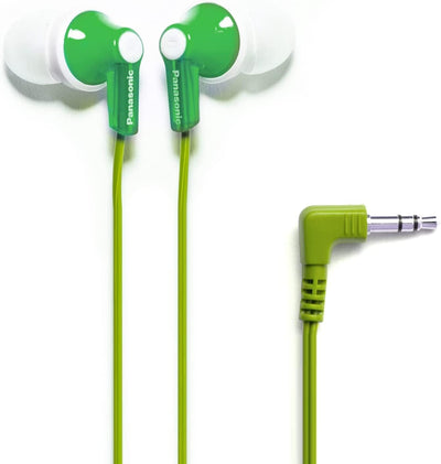 Panasonic ErgoFit Wired Earbuds, In-Ear Headphones with Microphone and Call Controller, Ergonomic Custom-Fit Earpieces (S/M/L), 3.5mm Jack for Phones and Laptops - RP-TCM125-W (GREEN)