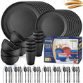 Wheat Straw Dinnerware Sets by Hommaly - 64-Piece Black Plates and Bowls Sets for 8