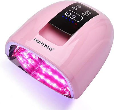 Purtato Professional Rechargeable 96W UV LED Portable Cordless UV Light for Nail Lamp Machine with Removable Stainless Steel Bottom,4 Timer Setting and Smart Sensor Nail Dryer (Pink)