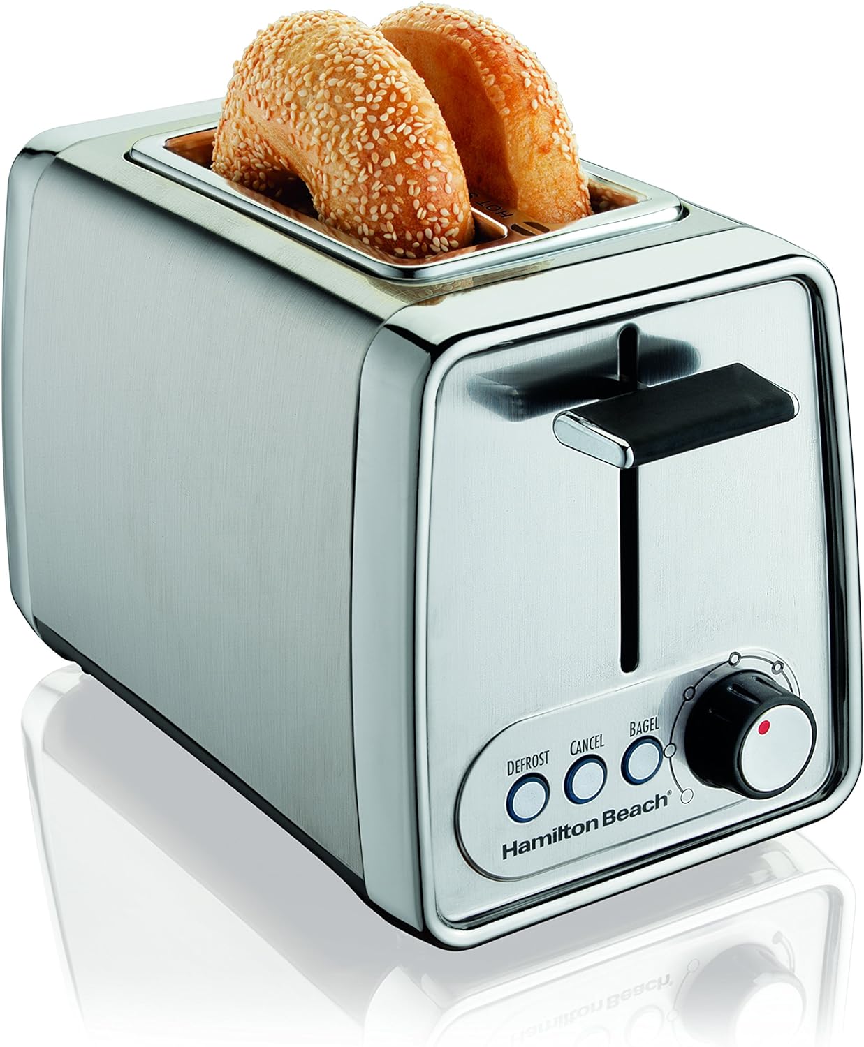 Hamilton Beach Modern Chrome 2 Slice Extra Wide Slot Toaster with Bagel and Defrost Settings, Shade Selector, Toast Boost, Slide-Out Crumb Tray, Auto-Shutoff and Cancel Button (22791)