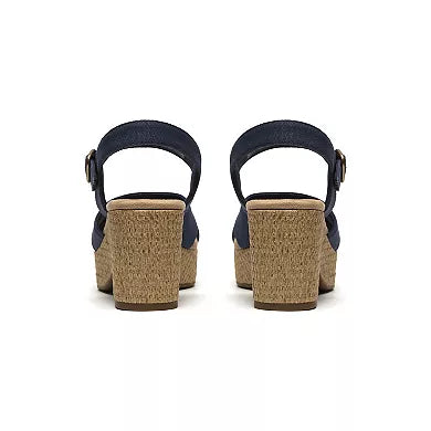 CLARKS Women's Nerisa Twist Wedge Sandal in Navy Canvas - 9W