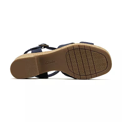 CLARKS Women's Nerisa Twist Wedge Sandal in Navy Canvas - 9W
