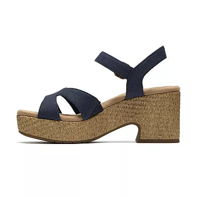 CLARKS Women's Nerisa Twist Wedge Sandal in Navy Canvas - 9W