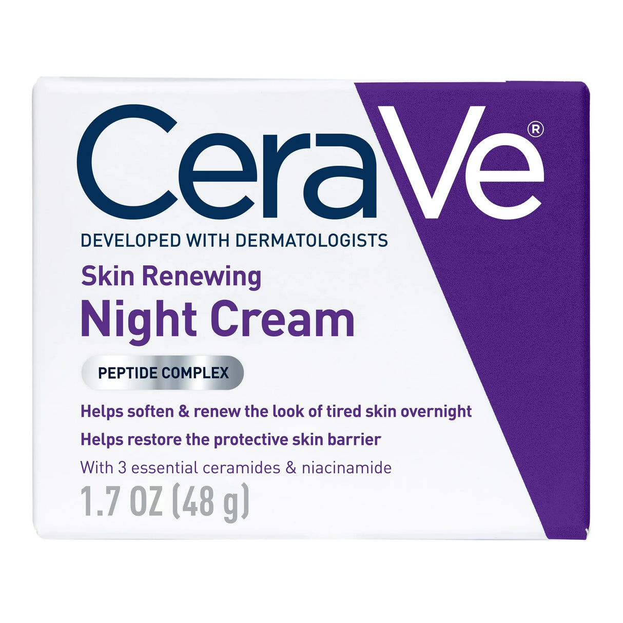 CeraVe Skin Renewing Night Cream, Niacinamide, Peptide Complex, and Hyaluronic Acid Moisturizer for Face, 1.7 Ounce