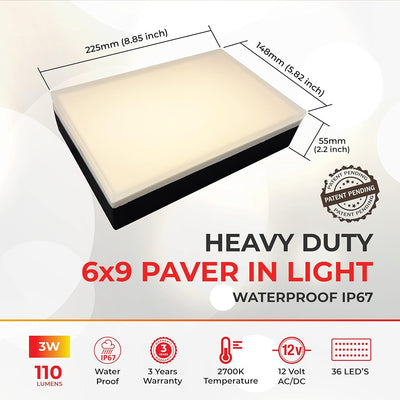 LUMENGY Paver Light 6×9 Inch, Warm White Glare-Free Illumination for Driveways, Pathways, Pool Deck & Patios,12V AC/DC, Waterproof & Drive-Over Rated